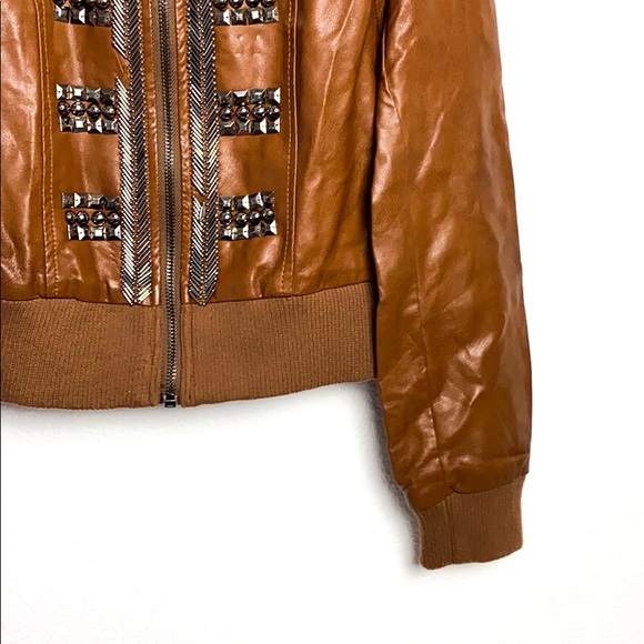 Amor Light Brown Metal Studded Pleather Jacket - Picture 3 of 11